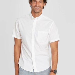 L Men's Slim Fit Stretch Poplin Short Sleeve Button-Down Shirt - Goodfellow & Co